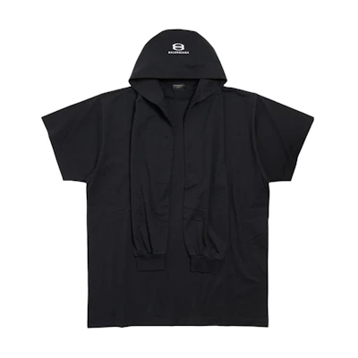 Balenciaga Oversized Cotton Hoodie T-Shirt Black with Letter Print 797722TLVF91569