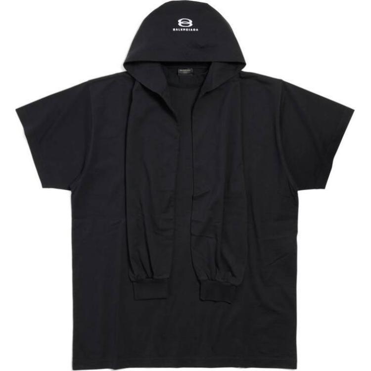 Balenciaga  Oversized Cotton Hoodie T-Shirt Black with Letter Print 797722TLVF91569 圖 2
