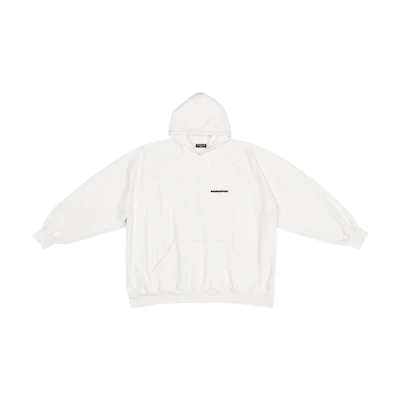 Balenciaga Oversized Cream Hoodie with Strike-through Logo Design. 697879TMVH29800