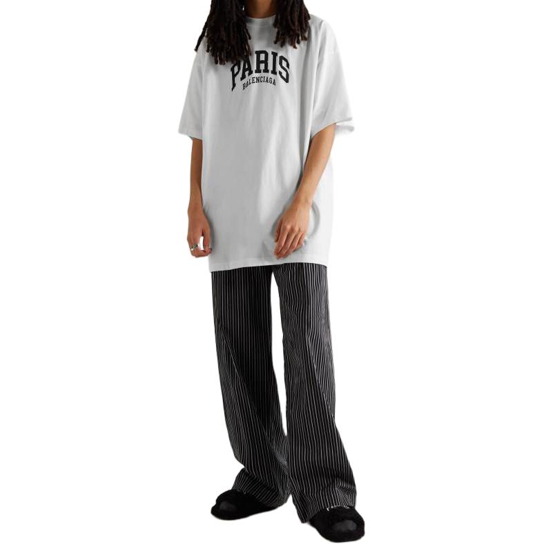 Lookbook Balenciaga  Oversized Crewneck Logo Print T-Shirt White. 676589TLVL79040