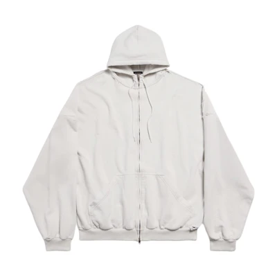 Balenciaga Oversized Hoodie Jacket with Logo in Dirty White. 826162TSVF83341