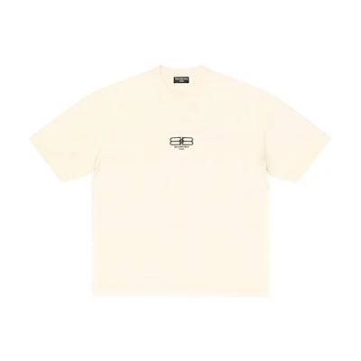 Balenciaga Oversized Logo Print T-Shirt Light Beige Regular Fit. 612966TMVG79069