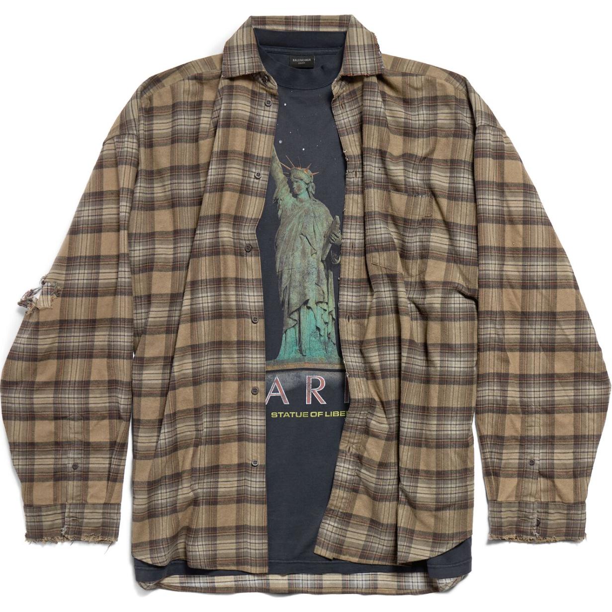 Balenciaga  Oversized Plaid Distressed Long-Sleeve Shirt Deep Green. 794656TQM202880