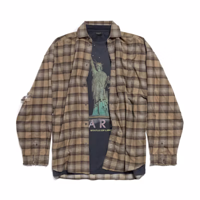 Balenciaga Oversized Plaid Distressed Long-Sleeve Shirt Deep Green. 794656TQM202880