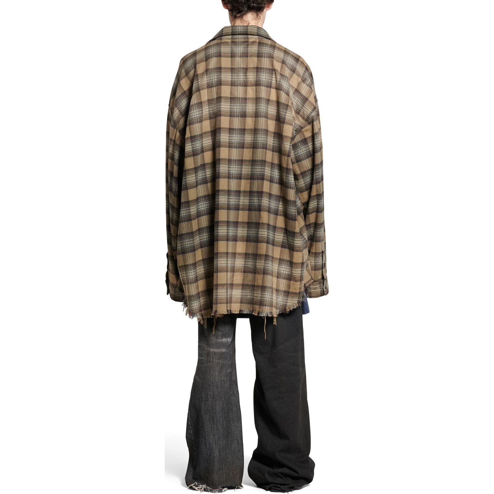 Purchase Balenciaga  Oversized Plaid Distressed Long-Sleeve Shirt Deep Green. 794656TQM202880