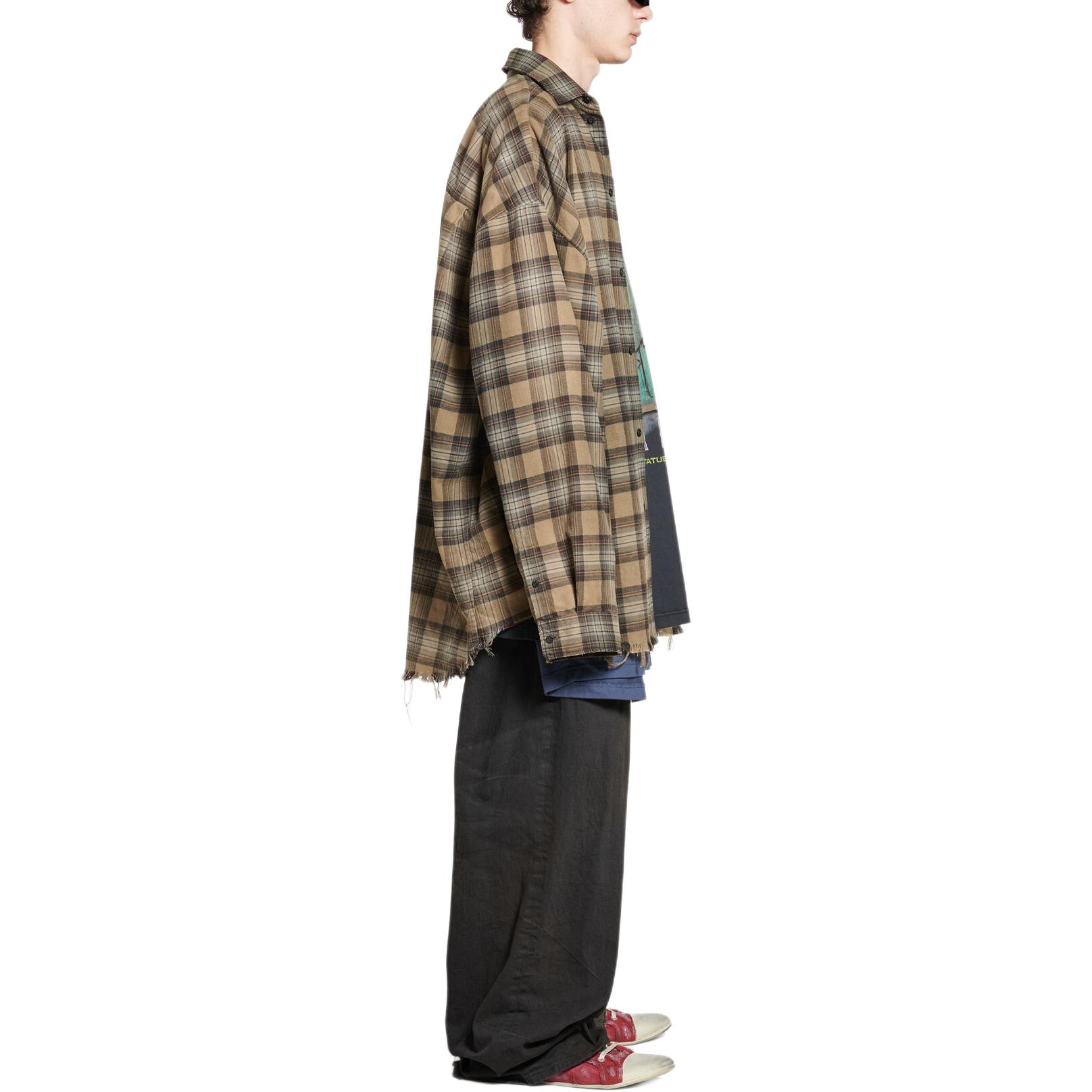 Details for Balenciaga  Oversized Plaid Distressed Long-Sleeve Shirt Deep Green. 794656TQM202880