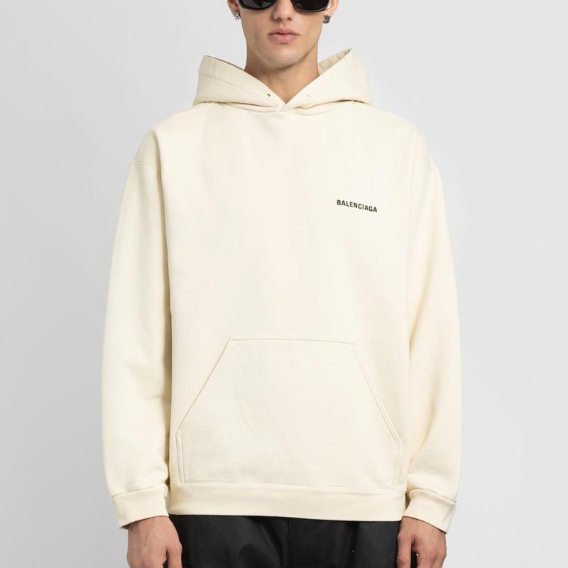 Shop Balenciaga  Oversized Pullover Hoodie White with Zippered Pockets 600583TMVF5-9069