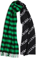 Balenciaga Plaid Fringe Logo Print Knit Scarf. 697735421B01066 Balenciaga Plaid Fringe Logo Print Knit Scarf. 697735421B01066