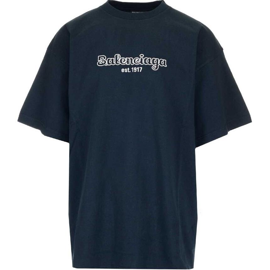 Balenciaga  Plain Logo Print Casual T-Shirt Blue Regular Fit. 583214TFV448502