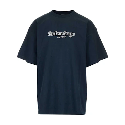 Balenciaga Plain Logo Print Casual T-Shirt Blue Regular Fit. 583214TFV448502