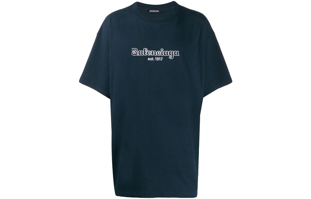 Balenciaga  Plain Logo Print Casual T-Shirt Blue Regular Fit. 583214TFV448502 圖 2