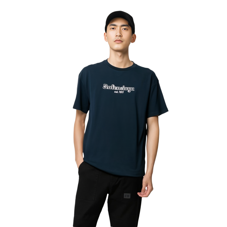 Balenciaga  Plain Logo Print Casual T-Shirt Blue Regular Fit. 583214TFV448502 圖 4