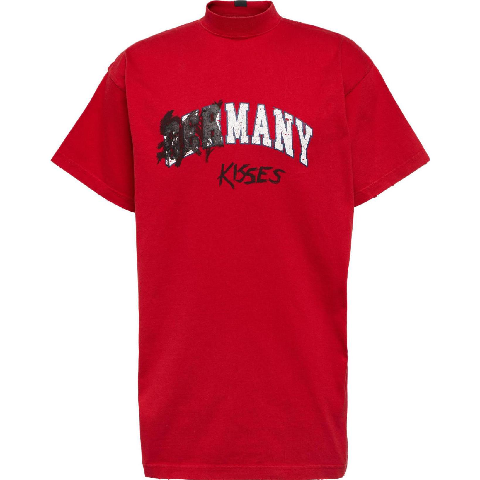 Balenciaga  Red Letter Print High Collar Short Sleeve T-Shirt. 739028TPVE26303