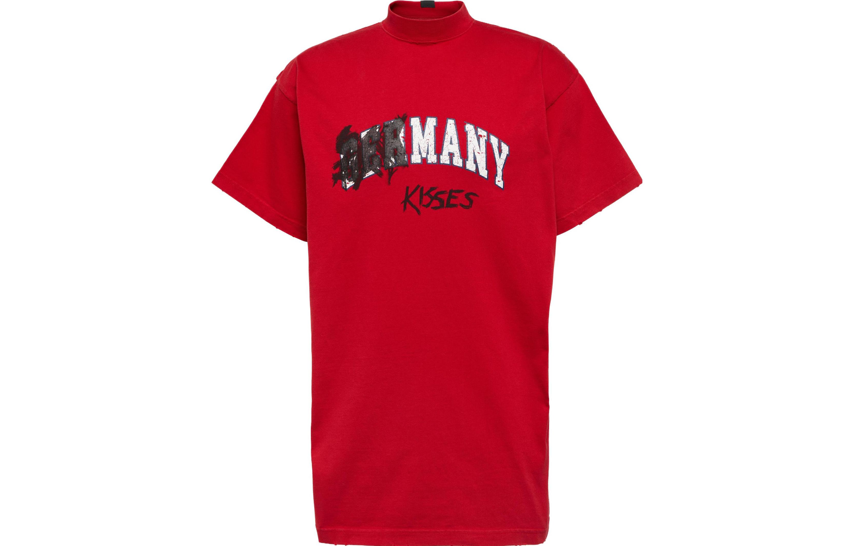 Balenciaga  Red Letter Print High Collar Short Sleeve T-Shirt. 739028TPVE26303 圖 2