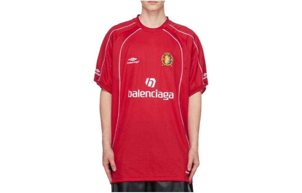 Order 발렌시아가 레드 로고 프린트 크루넥 티셔츠 레귤러 핏. 767884TPVG26540