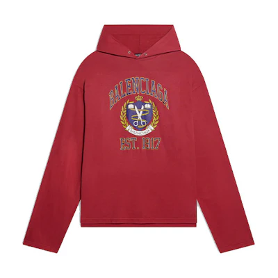 Balenciaga Red Logo Print Hoodie Loose Fit Long Sleeve Sweatshirt. 674685TLV896163
