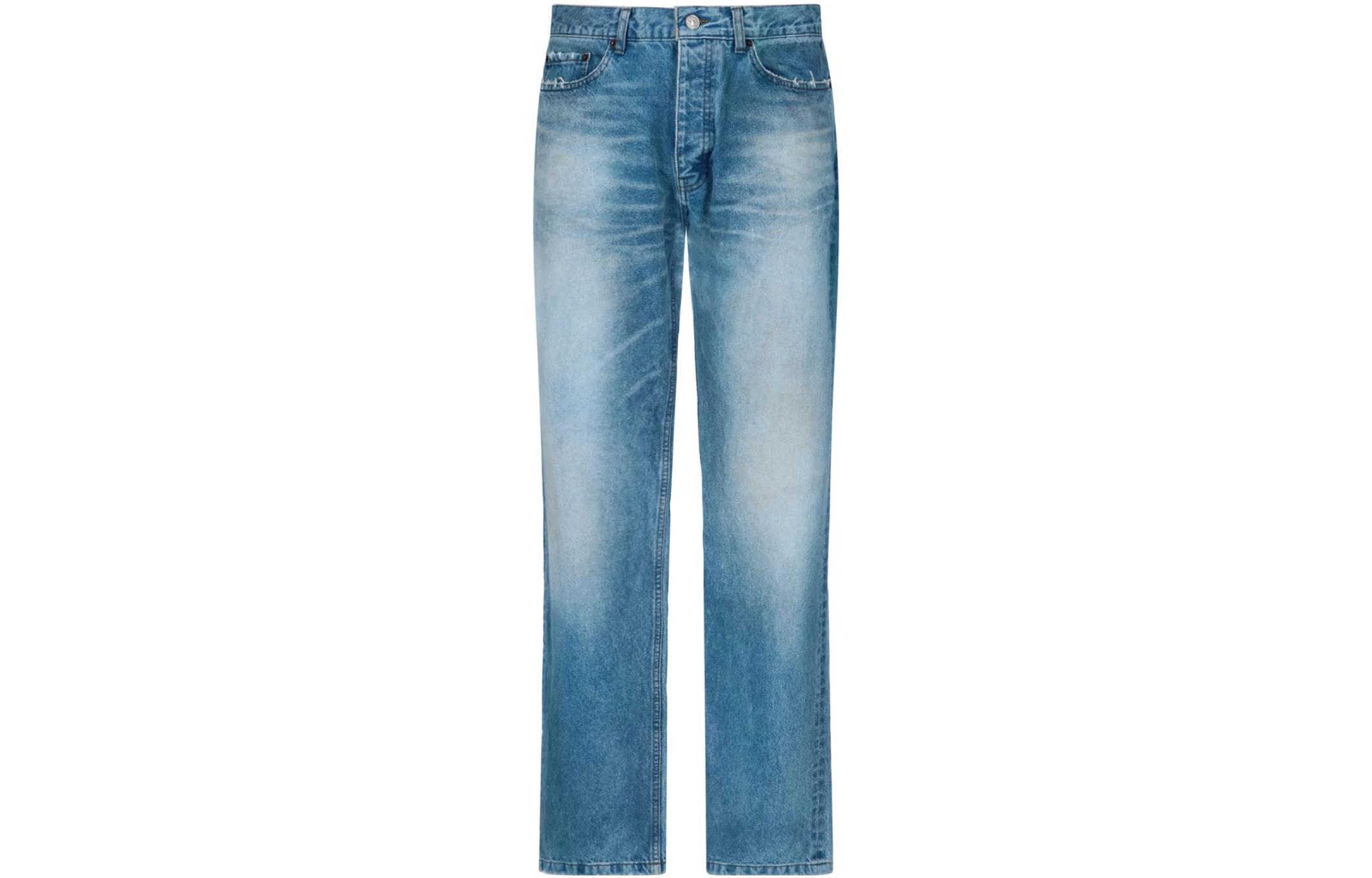 Balenciaga  Regular Fit Blue Distressed Straight-Leg Jeans. 675221TCW034066