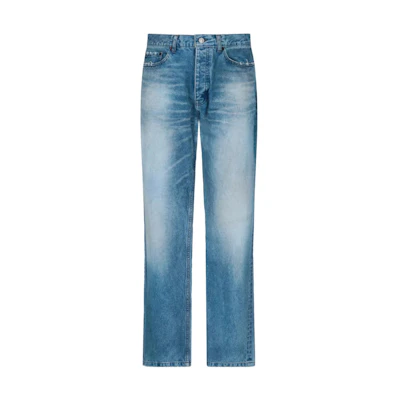 Balenciaga Regular Fit Blue Distressed Straight-Leg Jeans. 675221TCW034066