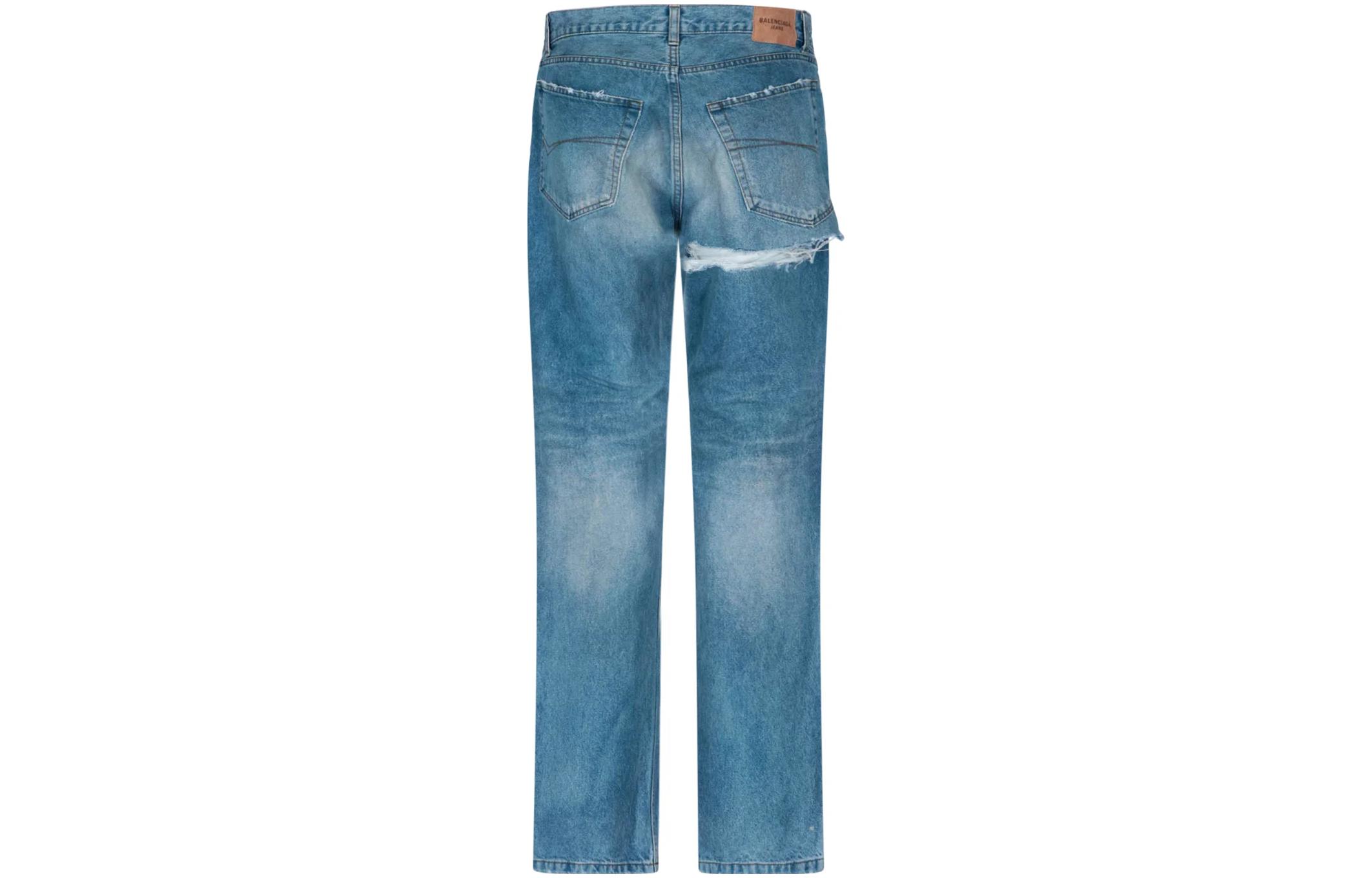 Lookbook 발렌시아가 레귤러핏 블루 디스트레스 스트레이트 레그 청바지. 675221TCW034066