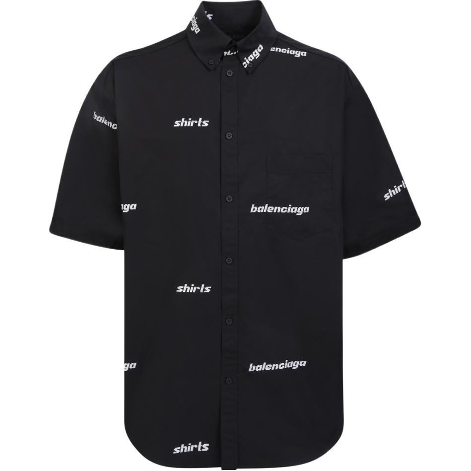 Balenciaga  Regular Fit Logo Print Short Sleeve Shirt - Black. 681702TOL651070