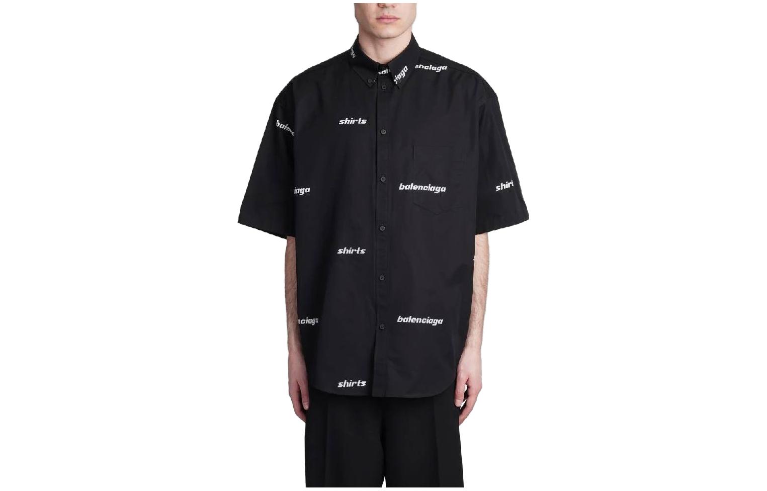 Balenciaga  Regular Fit Logo Print Short Sleeve Shirt - Black. 681702TOL651070 圖 2