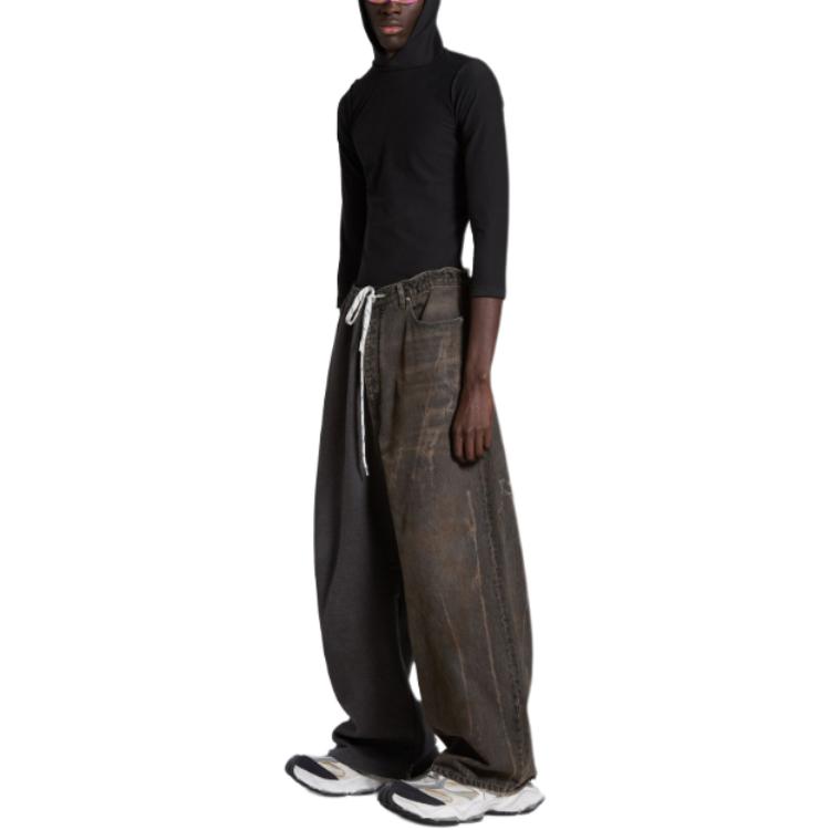 Shop Balenciaga Celana Santai Fit Longgar Tali Pinggang Coklat Tua. 786646TBP475964