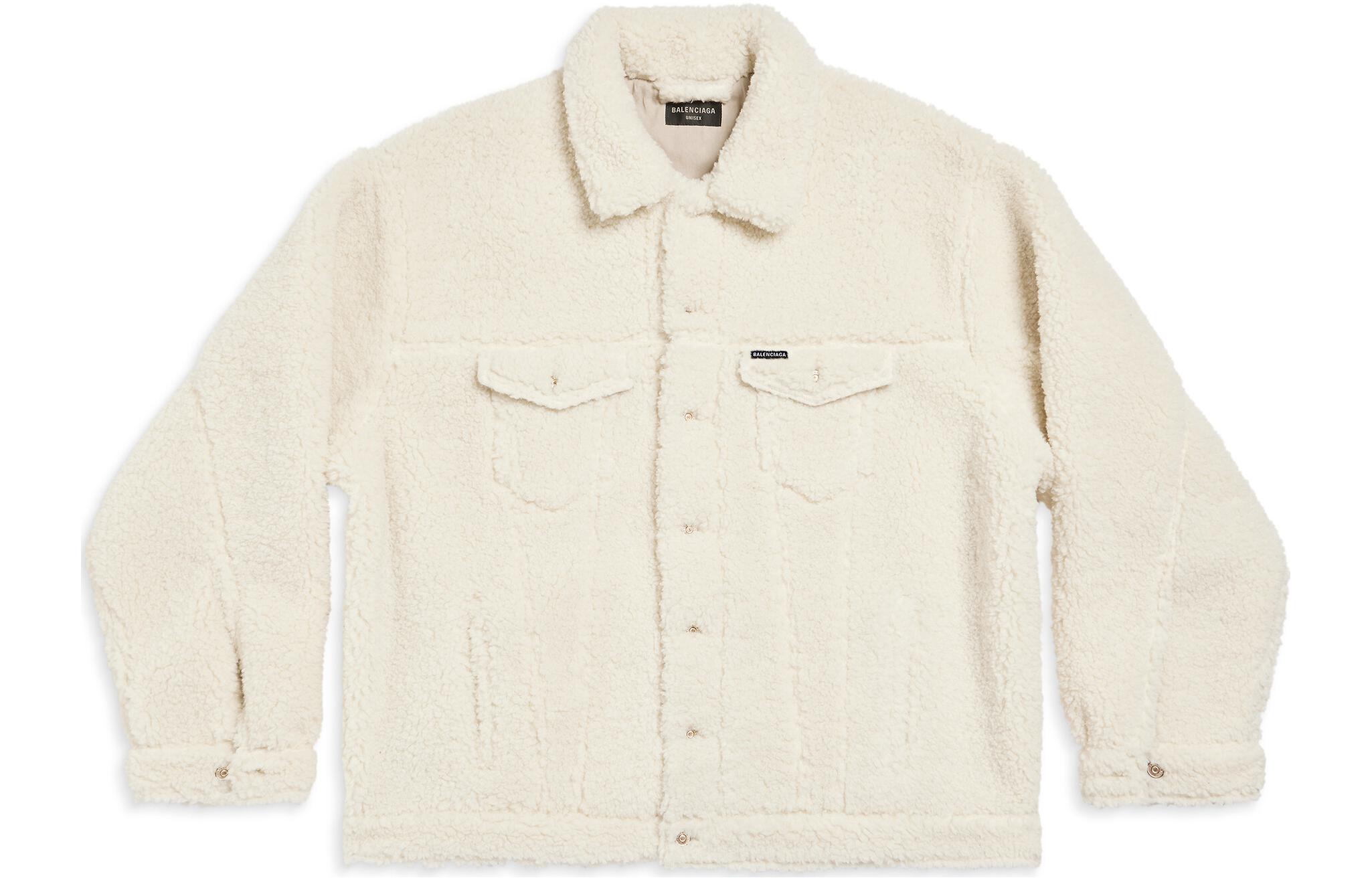 Balenciaga  Solid Color Square Neck Button Long Sleeve Jacket - Off White 774376TMQ269002