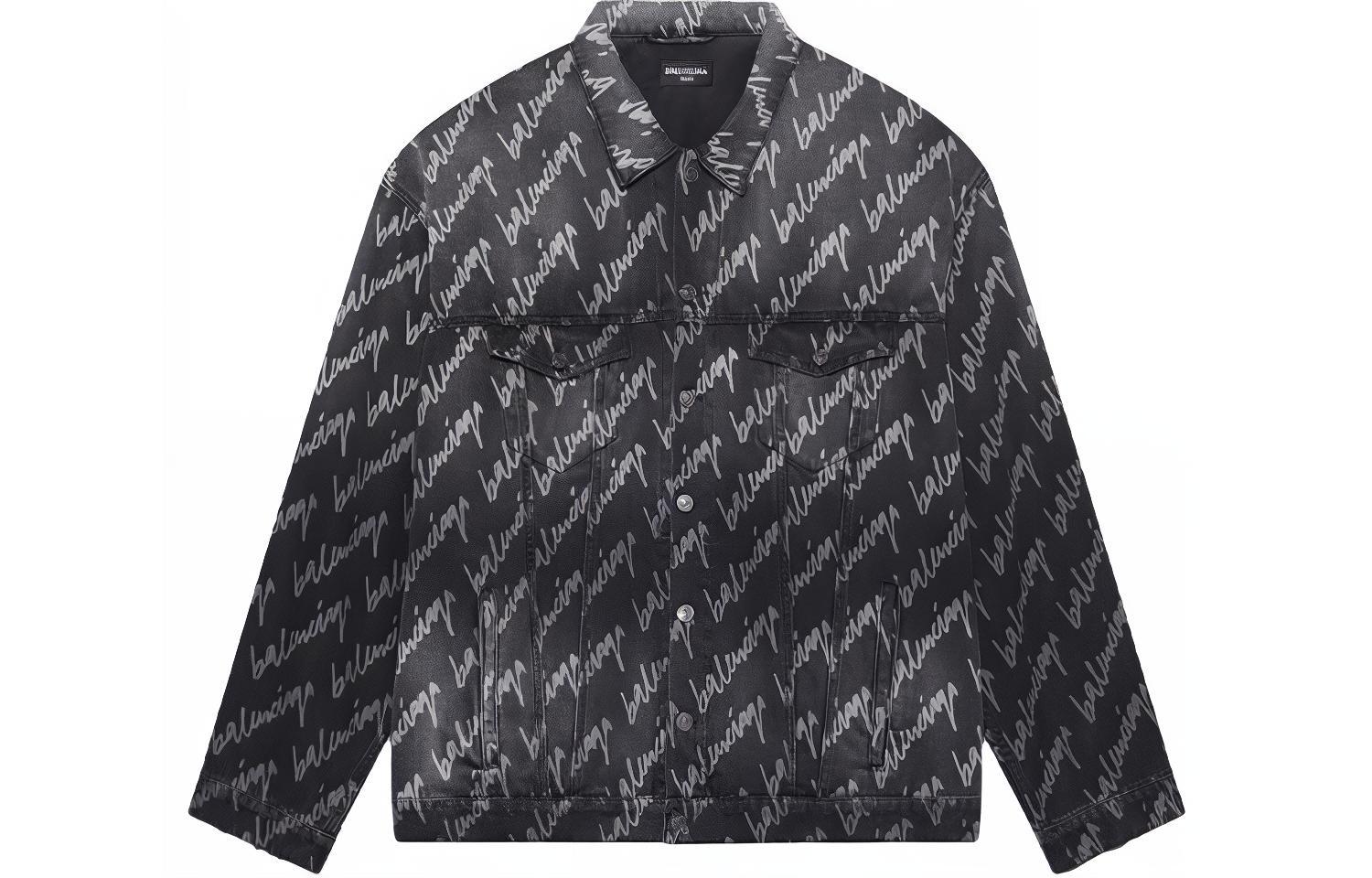 Order 발렌시아가 SS22 올오버 로고 프린트 그레이 데님 재킷. 681690TMW211052