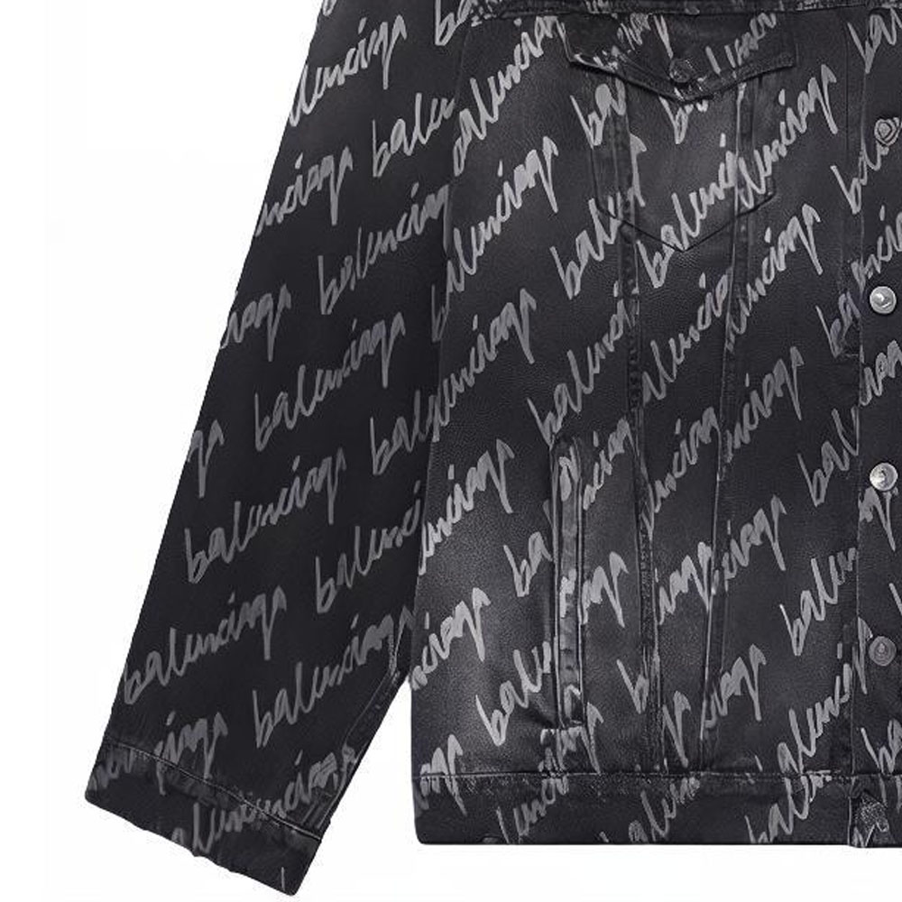 Cheap 발렌시아가 SS22 올오버 로고 프린트 그레이 데님 재킷. 681690TMW211052