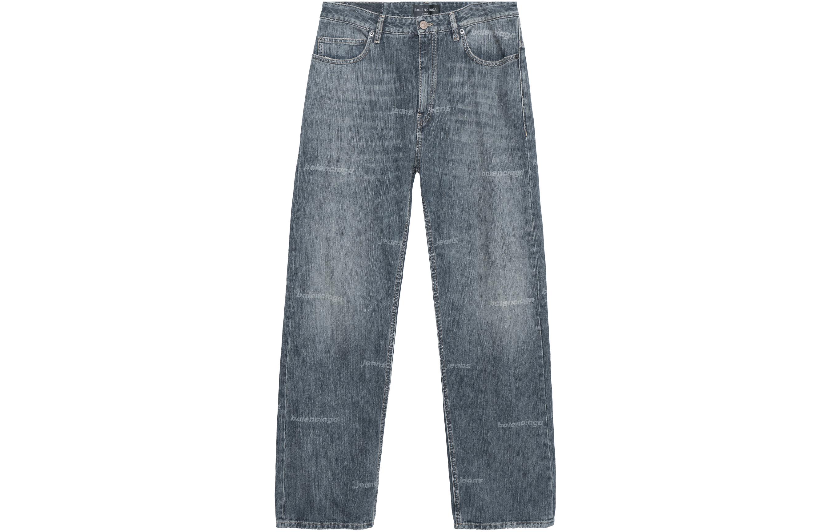 Balenciaga  Straight-Fit Blue Jeans with Logo Print and Button Pockets 745155TNW654036