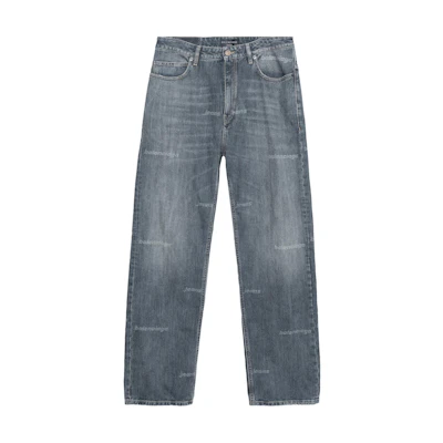 Balenciaga Straight-Fit Blue Jeans with Logo Print and Button Pockets 745155TNW654036