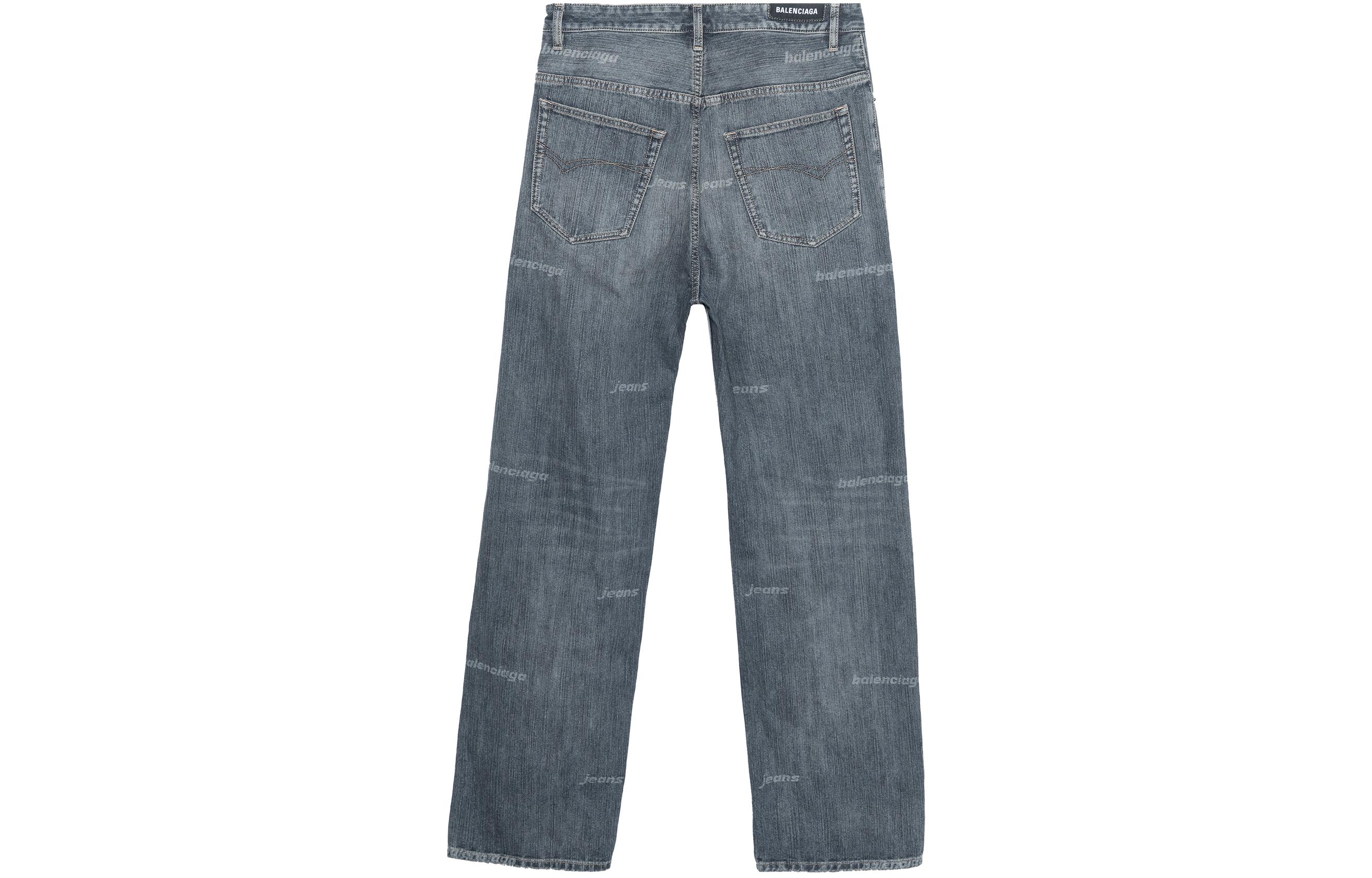 Balenciaga  Straight-Fit Blue Jeans with Logo Print and Button Pockets 745155TNW654036 圖 3