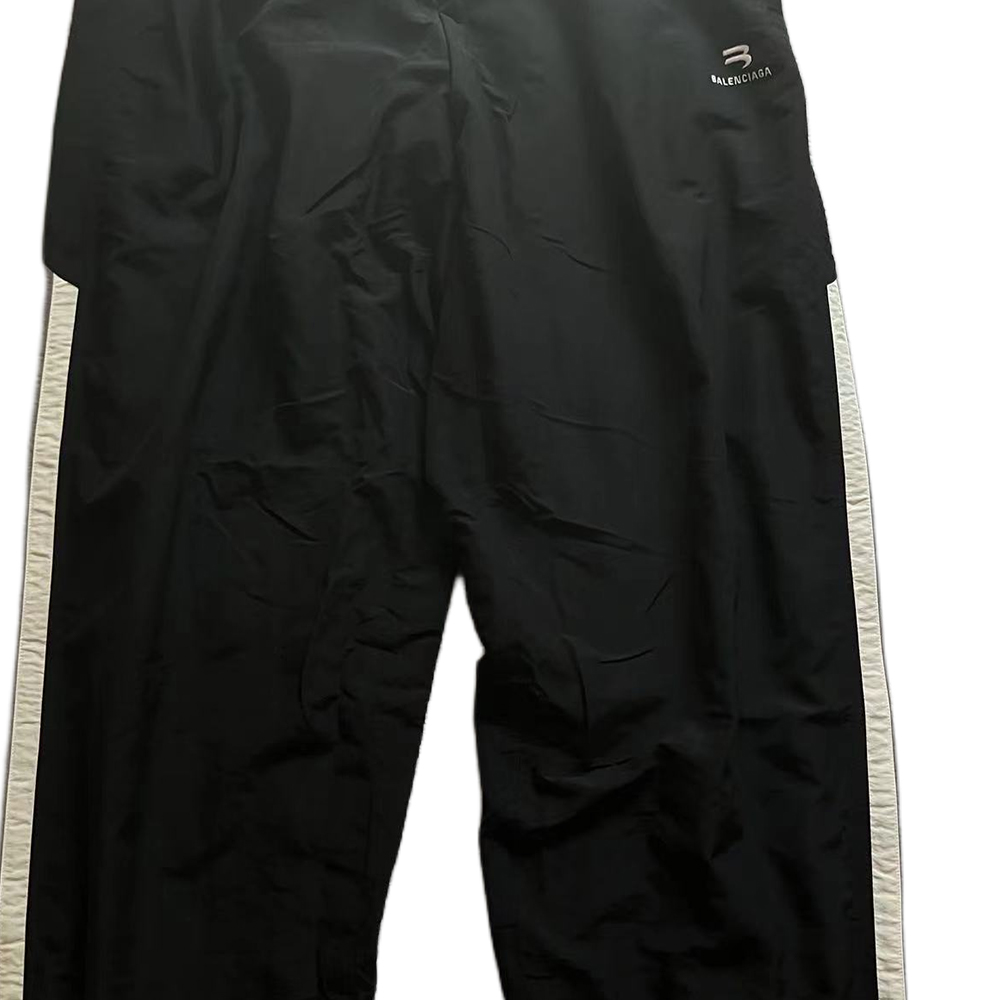 Shop 발렌시아가 스트라이프 컬러블록 릴렉스드 스트레이트 팬츠 블랙 681365TKO481000