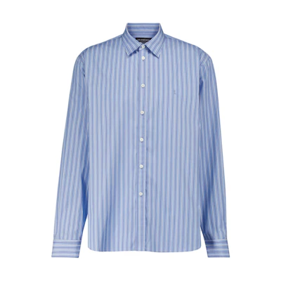 Balenciaga Striped Logo Button-Up Long Sleeve Shirt Light Blue Relaxed Fit 642262TIMO14841