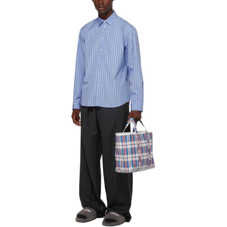 Balenciaga  Striped Logo Button-Up Long Sleeve Shirt Light Blue Relaxed Fit 642262TIMO14841 圖 3