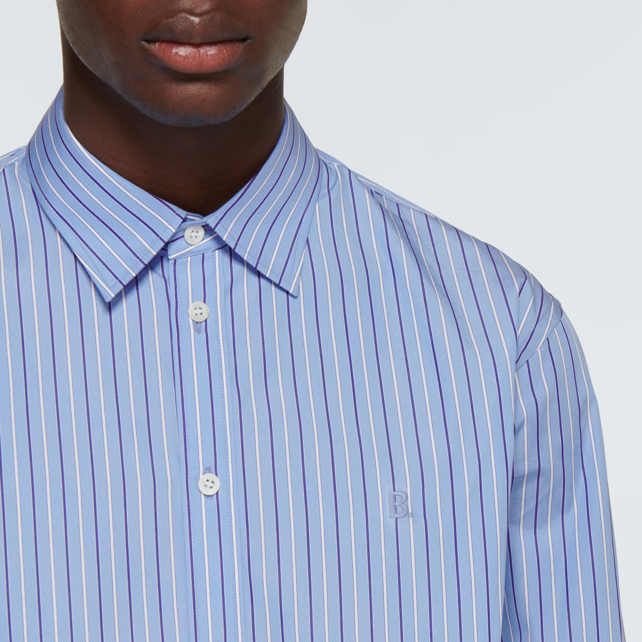 Balenciaga  Striped Logo Button-Up Long Sleeve Shirt Light Blue Relaxed Fit 642262TIMO14841 圖 6
