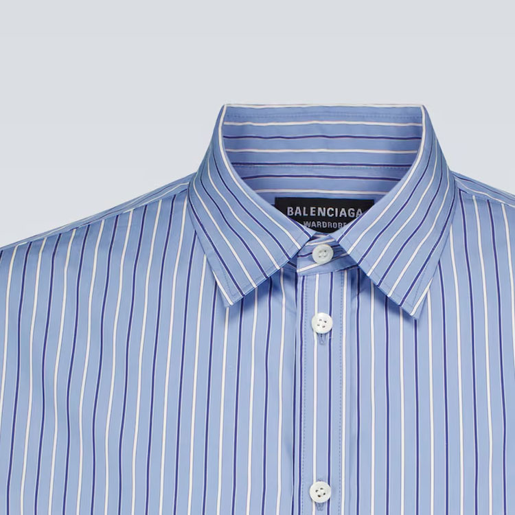 Balenciaga  Striped Logo Button-Up Long Sleeve Shirt Light Blue Relaxed Fit 642262TIMO14841 圖 7