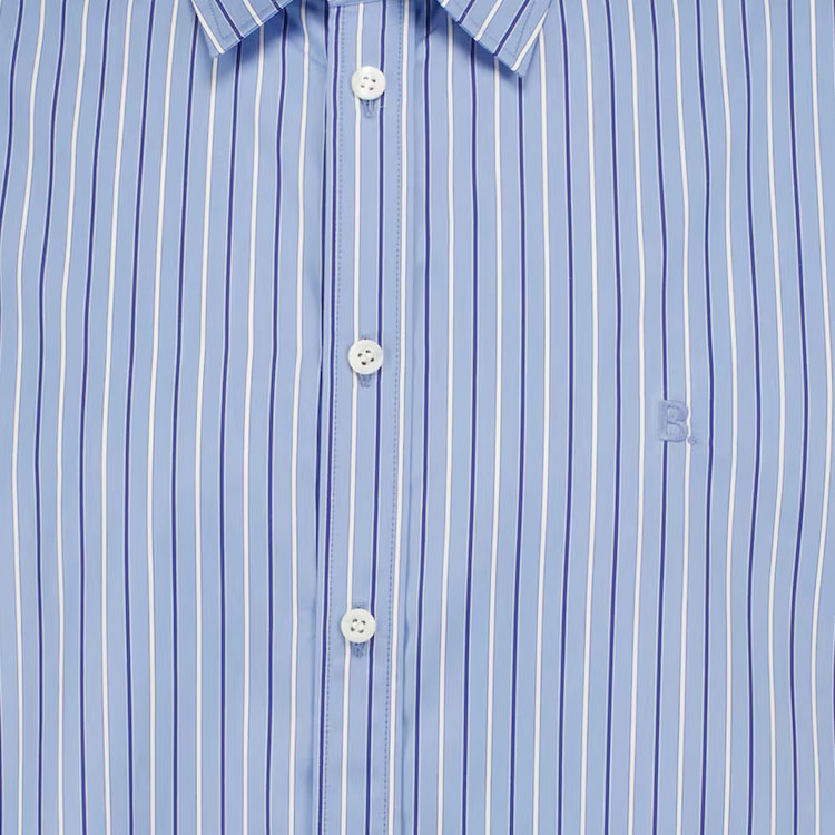 Balenciaga  Striped Logo Button-Up Long Sleeve Shirt Light Blue Relaxed Fit 642262TIMO14841 圖 8