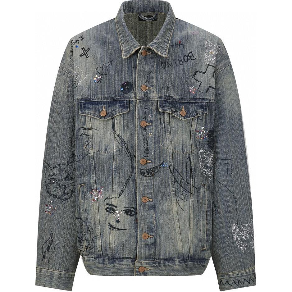 Balenciaga  Washed Graffiti Print Denim Jacket Blue Loose Fit. 721708TOW664036