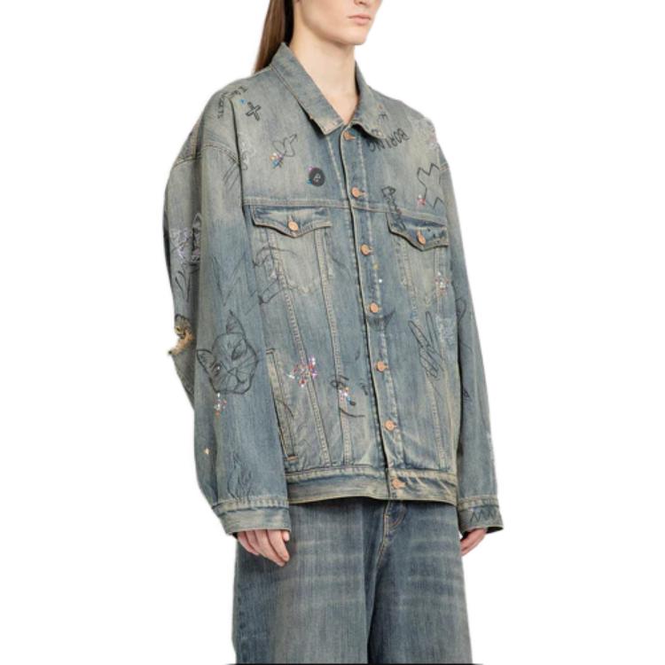 Purchase Balenciaga Jaket Denim Cetakan Graffiti Biru Loose Fit. 721708TOW664036