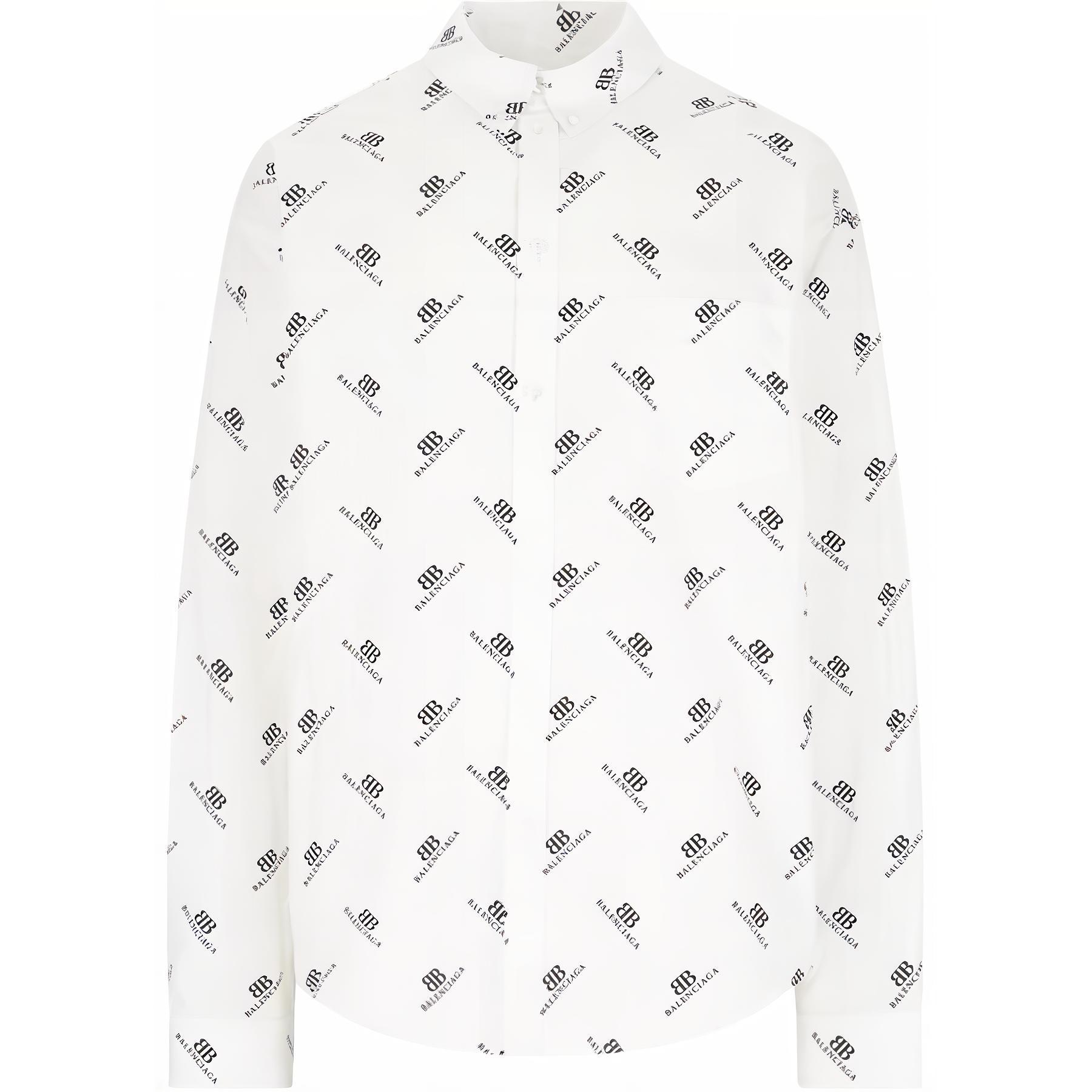 Balenciaga  White Logo Print Button-Up Collared Long Sleeve Shirt. 662983TQL149040