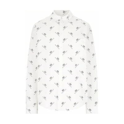 Balenciaga White Logo Print Button-Up Collared Long Sleeve Shirt. 662983TQL149040
