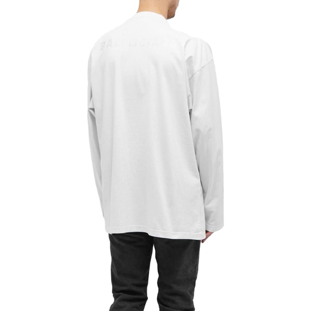 Shop Balenciaga Camiseta Blanca Manga Larga Cuello Redondo Casual Estampada. 681046TOVJ69067