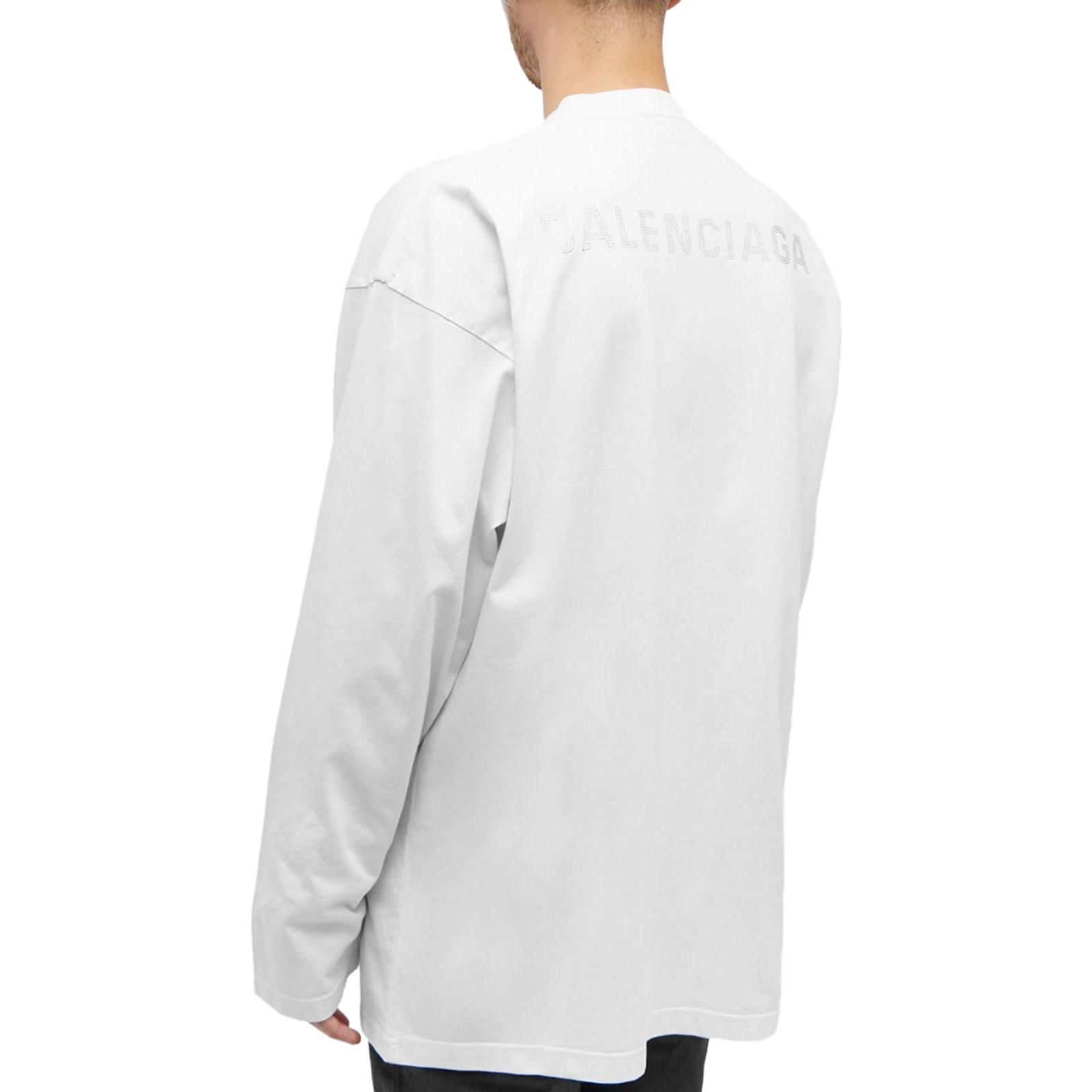 Purchase Balenciaga Camiseta Blanca Manga Larga Cuello Redondo Casual Estampada. 681046TOVJ69067