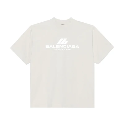 Balenciaga Activewear Logo Print Crewneck T-Shirt SS24 Unisex Oversized White. 764235TQVT99016