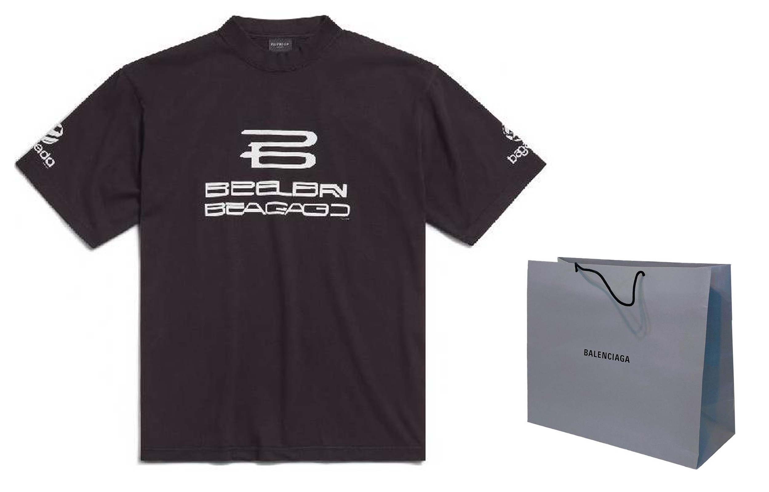 Shop Balenciaga AI生成標誌印花黑色男女通用圓領T恤 764235TQVG19034