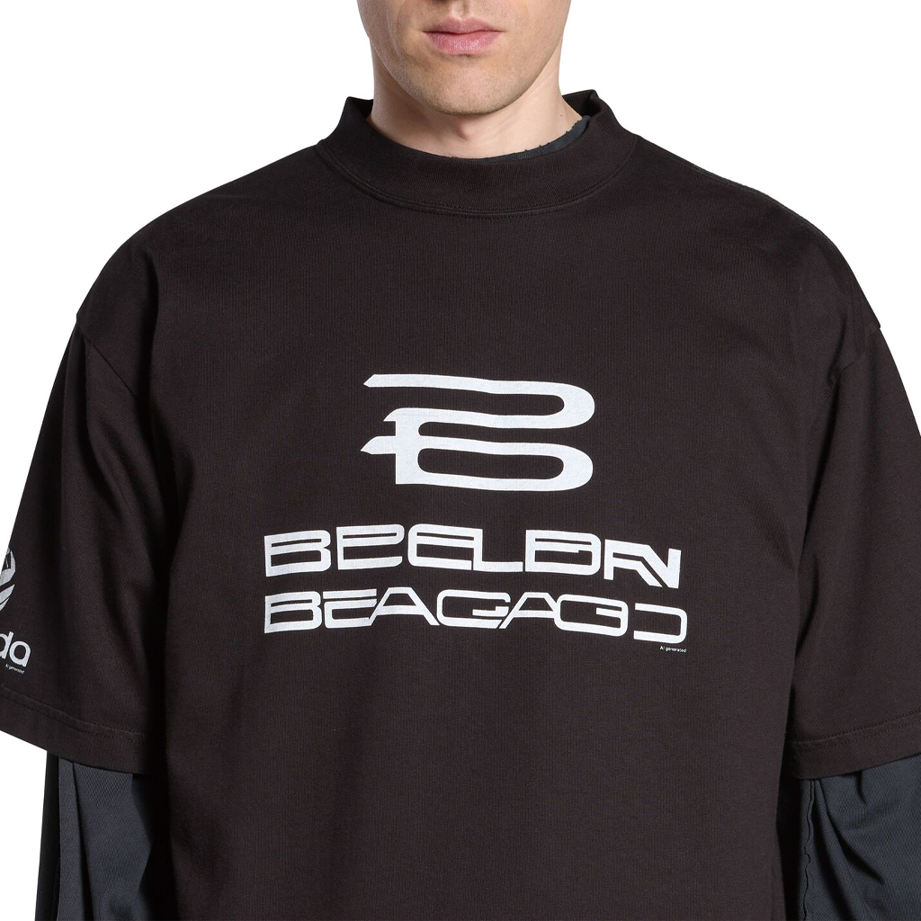 Cheap Balenciaga AI生成標誌印花黑色男女通用圓領T恤 764235TQVG19034