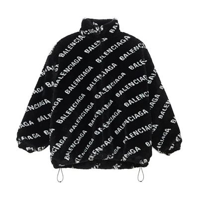 Balenciaga All-Over Logo Black Relaxed Fit Zip-Up Jacket 596185THQ011001