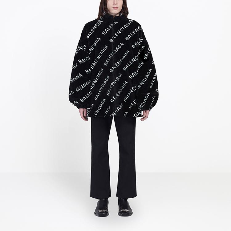 Shop Balenciaga All-Over Logo Black Relaxed Fit Zip-Up Jacket 596185THQ011001