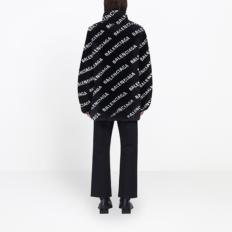 Purchase Balenciaga All-Over Logo Black Relaxed Fit Zip-Up Jacket 596185THQ011001